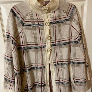 Cape/poncho plaid mock turtle neck